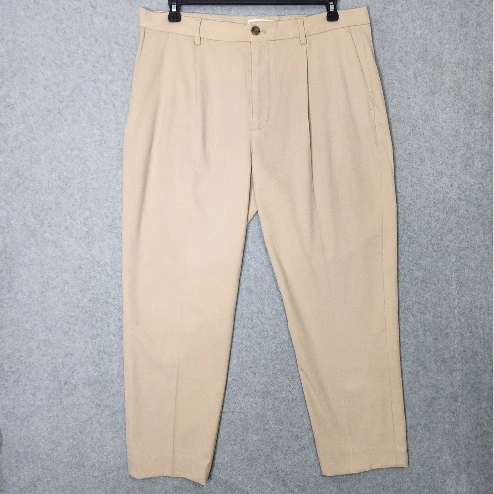 Banana Republic Brushed Pleated Pants Mens 36x30 Tan Wool Blend Dress Slacks